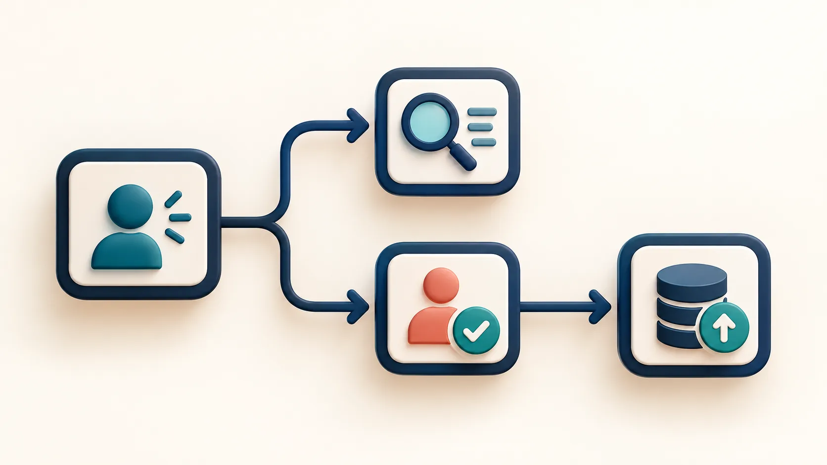 A conceptual workflow separating a lookup from a change that requires approval.